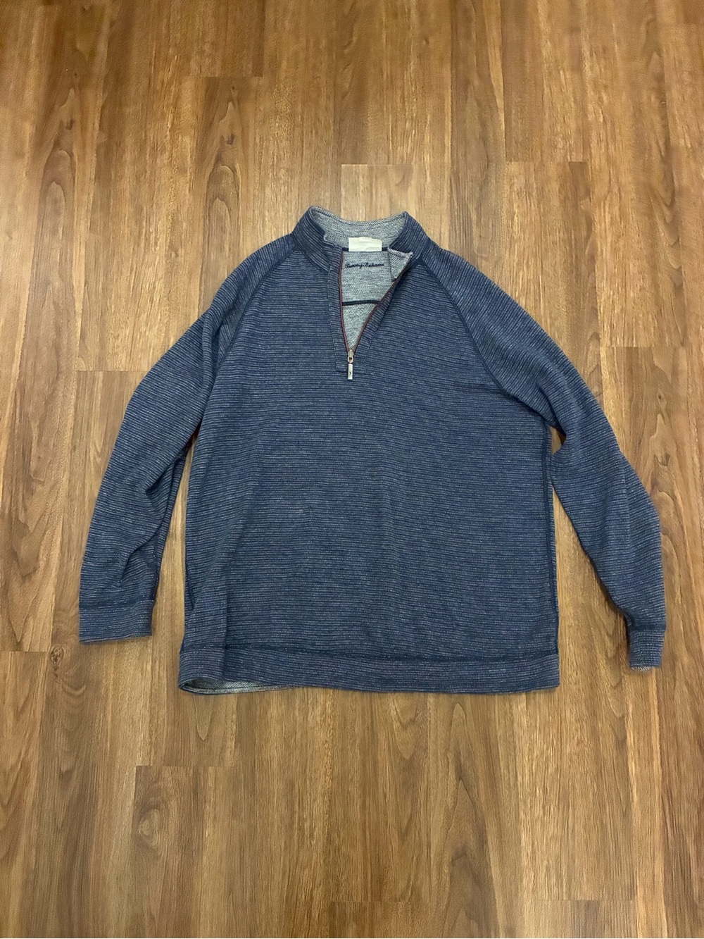 Tommy Bahama Reversible 1/4 Zip  Cotton Knit Sweater Blue/Gray L Reversible